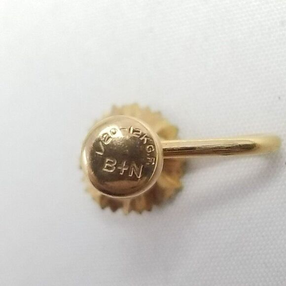 Vintage Gold Filled Blue Green Rhinestone B+N Signed Clip On Screw Back Earrings - Picture 4 of 7